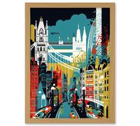 London Iconic Landmarks Modern Abstract Cityscape Artwork Framed Wall Art Print A4 Artery8 Light Oak One Size