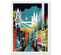 London Iconic Landmarks Modern Abstract Cityscape Artwork Framed Wall Art Print A4 Artery8 White One Size
