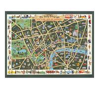 Artery8 London Picture Map 1950 Pictorial Wall Art Print : Mid-Century Illustrated British Map for Living Room or Study Charming Decor for UK Enthusiasts and Travellers