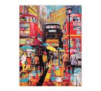 Artery8 London Street In Neon Colours Oil Painting Rainy Day In Busy City Centre Street Vibrant Colourful Bold Pop Art Modern Painting Large Wall Art Poster Print Thick Paper 18X24 Inch