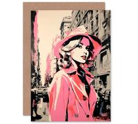 Artery8 London Vintage Fashion Pink Blonde for Wife Her Mum Sister Daughter Mom Gran Nan Birthday Thank You Congratulations Blank Art Greeting Card