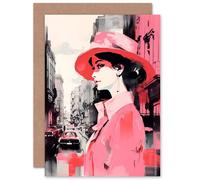 Artery8 London Vintage Woman Pink Fashion Custom Greeting Card Personalised Message Inside for Wife Her Mum Sister Daughter Mom Gran Nan Birthday Thank You Congratulations