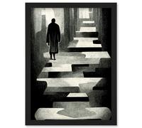 Artery8 Lone Figure Abstract Monochrome Vintage Black White Artwork Framed Wall Art Print A4 Artery8 Black