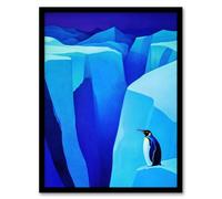 Artery8 Lone King Penguin Antarctic Ice Glacier Landscape Framed Art Print in Blue | Size: W12" x H16" Artery8 Blue W12" x H16"