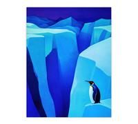 Lone King Penguin Antarctic Ice Glacier Landscape Wall Art Print Artery8 Blue W24 inch x H32 inch
