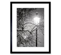 Wee Blue Coo Lonely Street Lamp Winter Night Black White Framed Wall Art Print