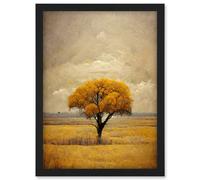 Doppelganger33 LTD Lone Tree Autumn Landscape Gold Yellow Mustard Artwork Framed Wall Art Print A4