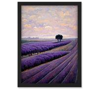 Lone Tree In A Field Of Purple Lavender Flowers Artwork Framed Wall Art Print A4 Artery8 Black One Size