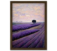 Lone Tree In A Field Of Purple Lavender Flowers Artwork Framed Wall Art Print A4 Artery8 Brown One Size