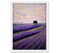 Lone Tree In A Field Of Purple Lavender Flowers Artwork Framed Wall Art Print A4 Artery8 White One Size