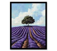 Artery8 Lone Tree Lavender Fields Painting Purple Nature Framed Art Print | Size: W12" x H16" Artery8 Purple W12" x H16"