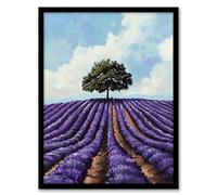 Artery8 Lone Tree Lavender Fields Painting Purple Nature Living Room Artwork Framed Wall Art Print A4