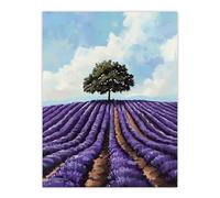 Lone Tree Lavender Fields Painting Purple Nature Wall Art Print Artery8 Purple W24 inch x H32 inch