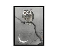 Artery8 Long Eared Owl On Tree Branch Framed Canvas Wall Art Print Ohara Koson in Grey | Size: W12" x H16" Artery8 Grey W12" x H16"
