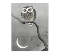 Artery8 Long Eared Owl On Tree Branch Vintage Japan Wall Art Print Koson in Grey | Size: W24" x H32" Artery8 Grey W24" x H32"
