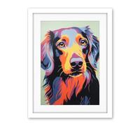 Artery8 Long Haired Dachshund Dog Colourful Artwork Orange Blue Purple Pet Portrait Cute Artwork Framed Wall Art Print 18X24 Inch