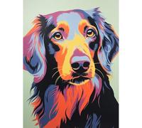 Artery8 Wall Art Print Long Haired Dachshund Dog Colourful Artwork Orange Blue Purple Pet Portrait Cute Poster | Size: W24" x H32" Artery8 Multicolor W24" x H32"