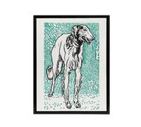 Artery8 Long Haired Greyhound Russian Wolfhound Dog Jung Framed Canvas Art in Blue | Size: W24" x H32" Artery8 Blue W24" x H32"