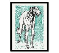 Artery8 Long Haired Greyhound Russian Wolfhound Dog Jung Framed Wall Art Print in Blue | Size: W12" x H16" Artery8 Blue W12" x H16"