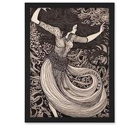 Artery8 Long Haired Woman Dancing to Music in Boho Dress Artwork Framed A3 Wall Art Print