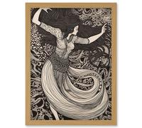 Artery8 Long Haired Woman Dancing to Music in Boho Dress Artwork Framed Wall Art Print A4