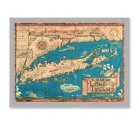 Artery8 Long Island NY Smith 1933 Pictorial Map History A4 Artwork Framed Wall Art Print in Light Grey Artery8 Light Grey