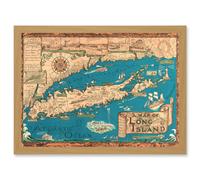 Artery8 Long Island NY Smith 1933 Pictorial Map History A4 Artwork Framed Wall Art Print