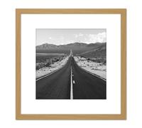 Artery8 Long Straight Road Mountain Landscape 8X8 Inch Square Wooden Framed Wall Art Print Picture with Mount in Light Oak Artery8 Light Oak
