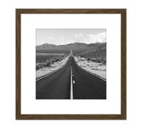 Artery8 Long Straight Road Mountain Landscape 8X8 Inch Square Wooden Framed Wall Art Print Picture with Mount in Brown Artery8 Brown