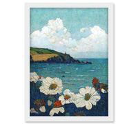 Artery8 Looking Out To Sea Flower Clouds Coastal Ocean Seascape Artwork Framed Wall Art Print A4 in White Artery8 White