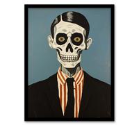 Artery8 Looking Sharp By Ryan Ramirez Smart Skeleton Bones Portrait Passport Picture Halloween Art Print Framed Poster Wall Decor in Black | Size: A4 Artery8 Black A4