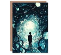 Artery8 Lost In A Dream Surreal Tunnel Figure Conceptual Greeting Card in Blue Artery8 Blue
