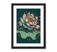 Artery8 Lotus Flower Old School USA Tattoo Ink Body Art Rockabilly Americana 50s Artwork Framed Wall Art Print 18X24 Inch