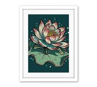 Artery8 Lotus Flower Old School USA Tattoo Ink Body Art Rockabilly Americana 50s Artwork Framed Wall Art Print 18X24 Inch