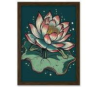 Artery8 Lotus Flower Old School USA Tattoo Ink Body Art Rockabilly Americana 50s Artwork Framed Wall Art Print A4