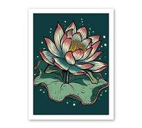 Artery8 Lotus Flower Old School USA Tattoo Ink Body Art Rockabilly Americana 50s Artwork Framed Wall Art Print 18X24 Inch