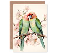 Artery8 Love Birds Cherry Bloom Romance for Wife Her Mum Sister Daughter Mom Gran Nan Birthday Anniversary Valentines Day Blank Art Greeting Card