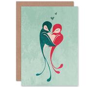 Artery8 Love Birds Embrace Hearts Texture Greetings Card in Blue Artery8 Blue