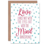 Artery8 Love Eyes Mind Shakespeare Quote Typography Valentines Greetings Card in Blue Artery8 Blue