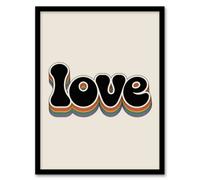 Artery8 Love Funky Bold Rainbow Retro Font Typography Framed Wall Art Print 12X16"