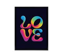 Artery8 Love Funky Retro Colourful Neon Typography Framed Canvas Art Print in Black | Size: W12" x H16" Artery8 Black W12" x H16"