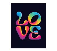 Artery8 Love Funky Retro Colourful Neon Typography Wall Art Print in Black | Size: W24" x H32" Artery8 Black W24" x H32"