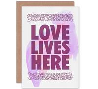 Wee Blue Coo CARD VALENTINE ROMANCE LOVE LIVES HERE PINK BOLD GIFT