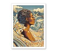Artery8 Love of the Sea Summer Swim Modern Illustration Artwork Framed Wall Art Print 18X24 Inch