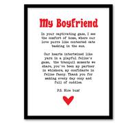 Artery8 Framed Wall Art Love Poem Cat Lover Boyfriend Romantic Poetry Fun Print - 12X16 Inch