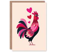Artery8 Love Struck Rooster Bird Fun Modern Folk Art Valentine's Day Card