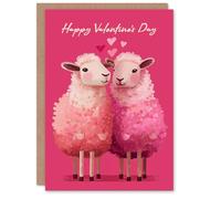 Artery8 Love That's Woolly and True Cute Pink Sheep Couple Valentine's Day Card