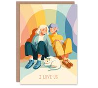 Artery8 Love Us Lgbtq Partners With Pet Cat Colourful Modern Valentine's Day Card