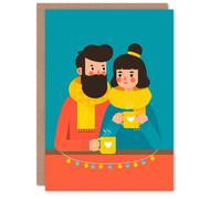 Artery8 Love You And Hot Cocoa Cute Couple Illustration Valentine's Day Card