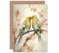 Artery8 Lovebirds Cherry Blossom Birthday Mothers Day Valentines Greeting Card Artery8 Multicolor